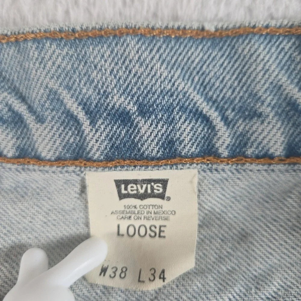 Vintage Levis 545 Jeans Mens 36x33  Light Wash Blue Denim Loose Fit 90s Distress